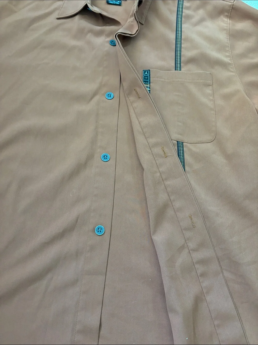 Jordan Two 3 Short Sleeve Rust Button-Up Shirt with Contrast Stripe